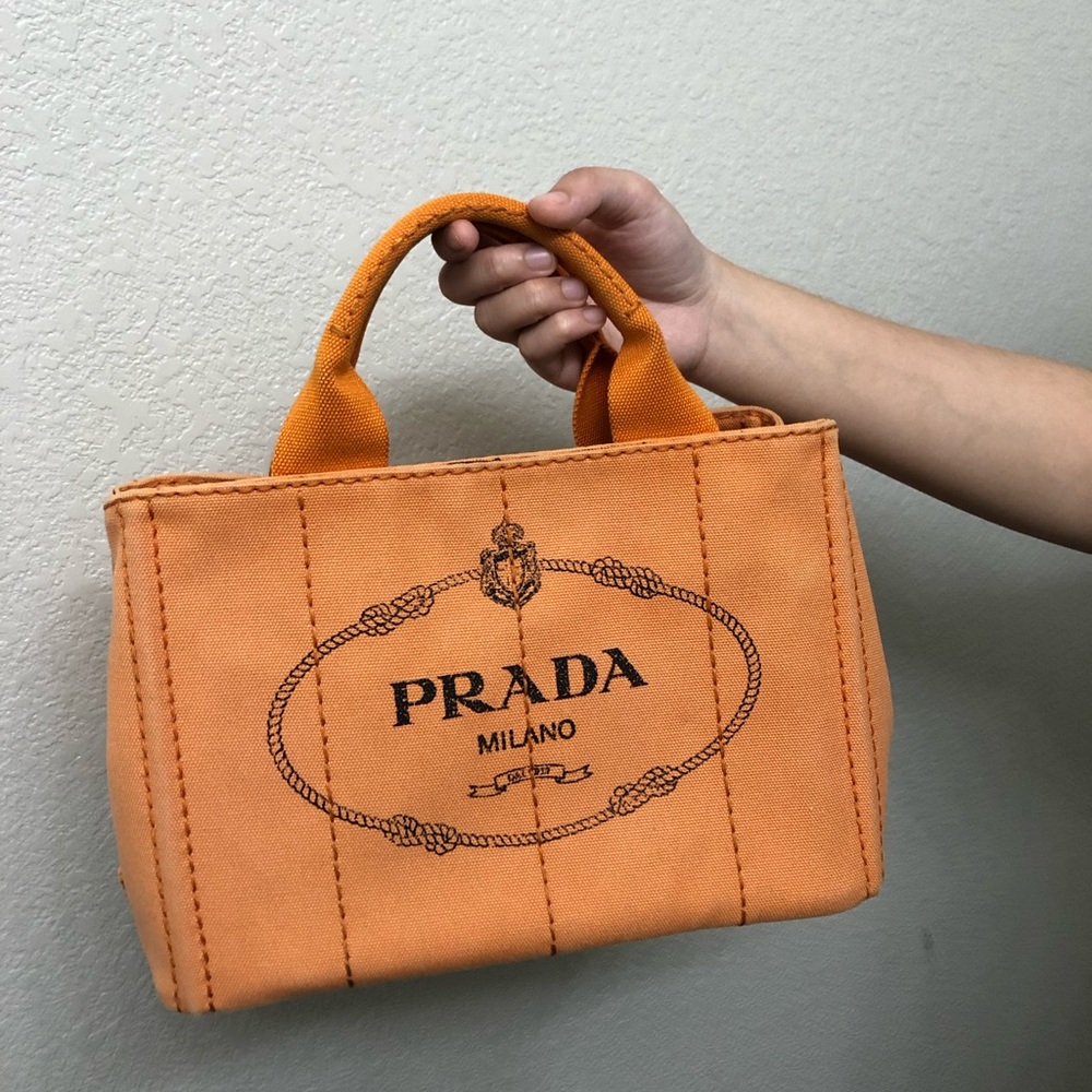 Pre owned Prada Orange Canapa Canvas Tote Bag